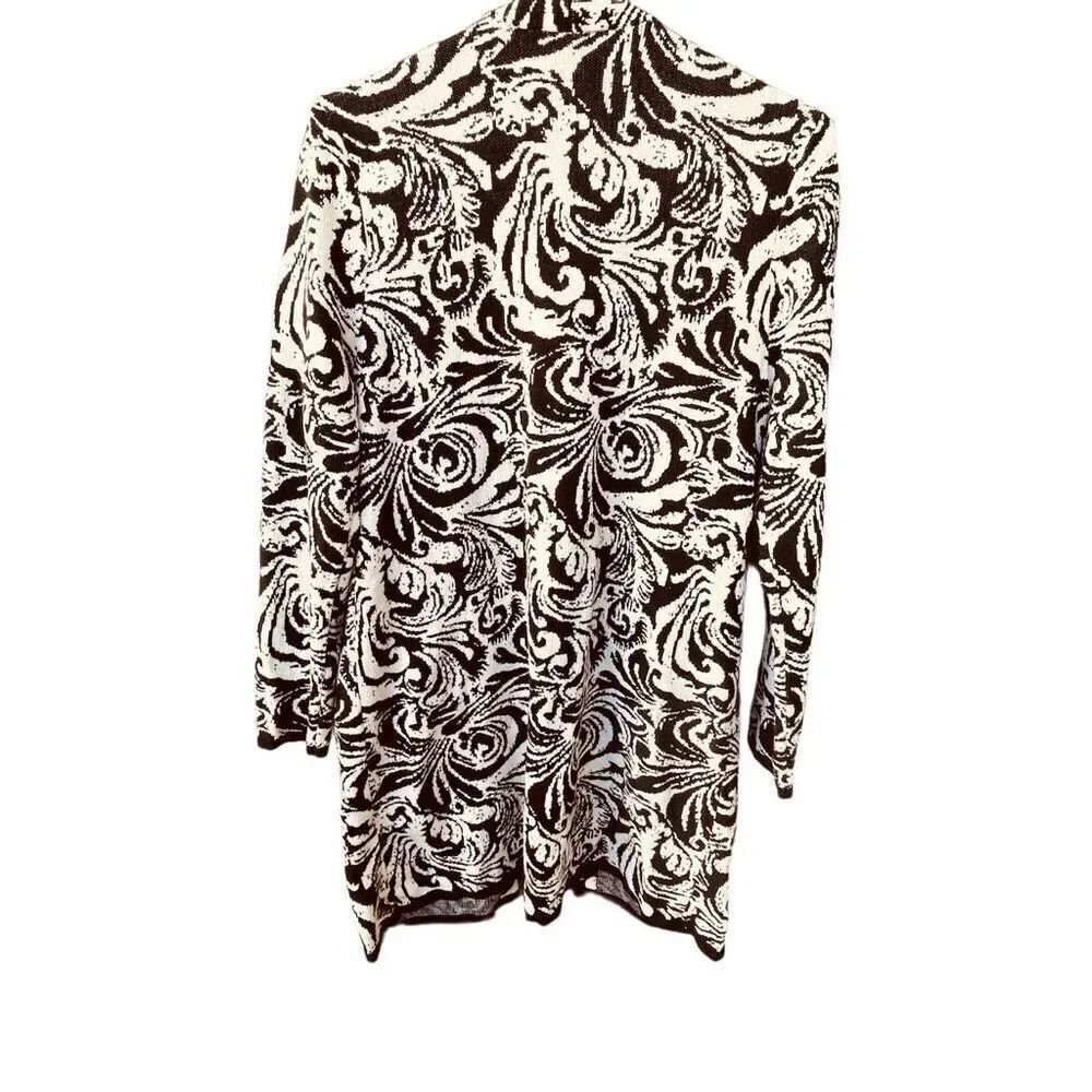 Chico’s size M abstract floral cardigan fringe pockets. - Picture 2 of 7